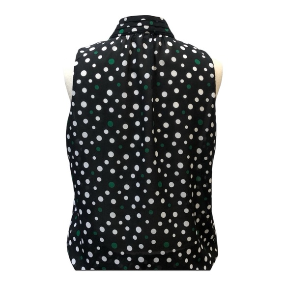 Banana Republic Semi Shear Sleeveless Blouse, Blk/Green Polka Dots, Sz M - Picture 4 of 9
